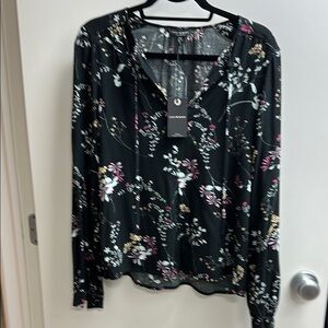 Lucky Brand Blue Graphic Long Sleeve Blouse